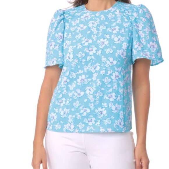Draper James Women’s L Blue Floral Blouse Lightweight Flutter Sleeves Summer Top - Picture 1 of 5